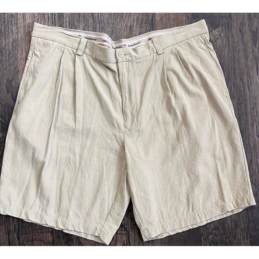 Tommy Bahama Shorts Mens 42 Beige Khaki‎ Pleated Relax Chino Silk 222